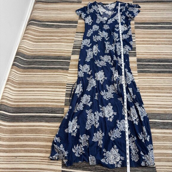 Lulus Women's Heart of Marigold Wrap Maxi Dress 100% Rayon Floral Navy Blue Sz L - Picture 14 of 16
